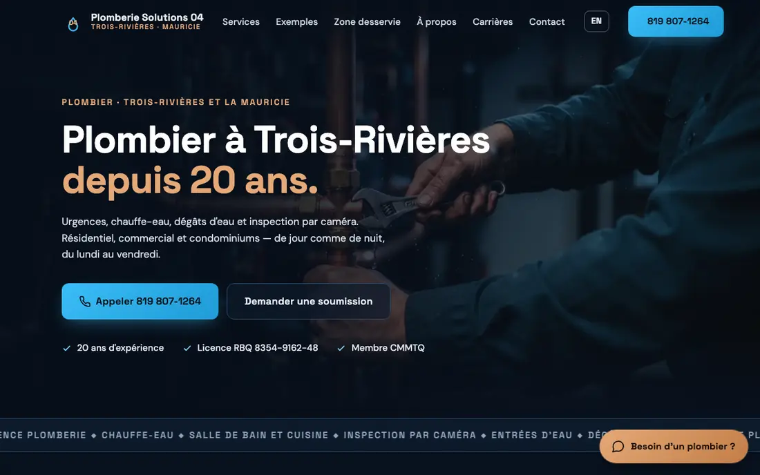 Page d'accueil du site de Plomberie Solutions 04
